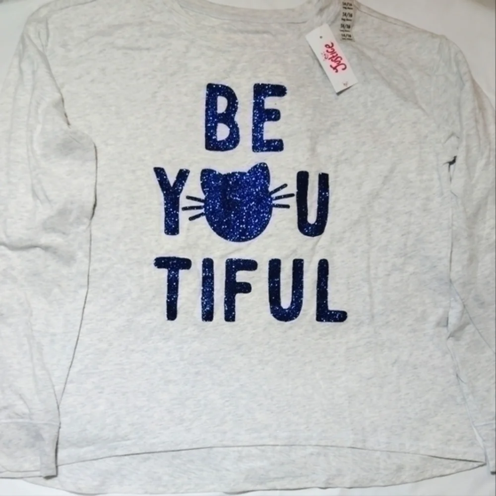 Justice Be-You-Tiful Sparkling Kitty Long Sleeve T-Shirt- 14/16